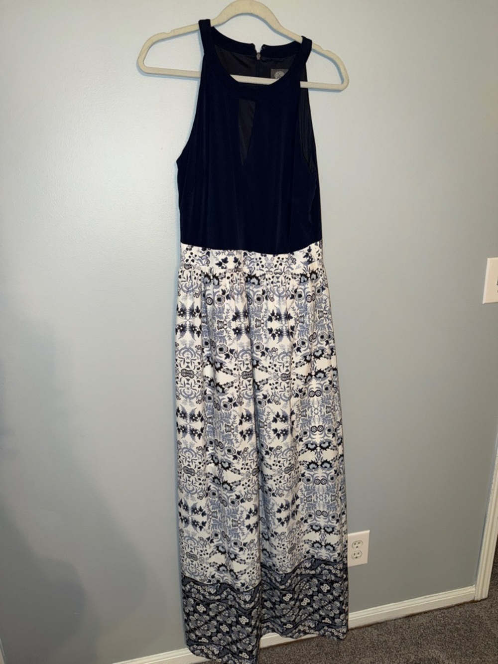 Navy and White Floral Maxi Dress